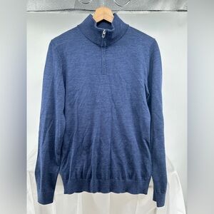 Reiss Merino Wool Knit Navy Quarter Zip Pullover Long Sleeve Sweater